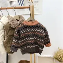 Детские свитера г., зимняя куртка корейские свитера в клетку для мальчиков и девочек, толстый бархатный свитер