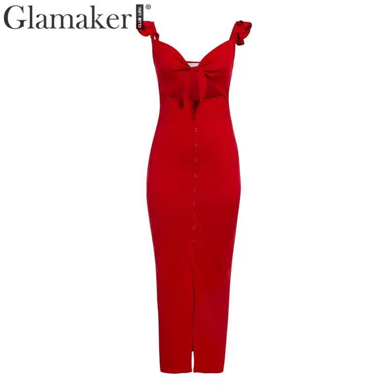Glamaker, сексуальное платье с v-образным вырезом, зима-осень, элегантное женское платье на пуговицах, вечерние, Клубные, вязанные, вечерние, красные, винтажные, vestidos