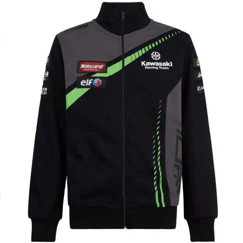 Мужская мотоциклетная куртка для kawasaki Racing толстовка с группой толстовки на молнии пальто - Цвет: Черный
