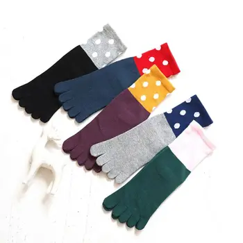 

Autumn Winter Women 5-toe Socks Cotton Casual Wild Wave Point Medium Tube Sock