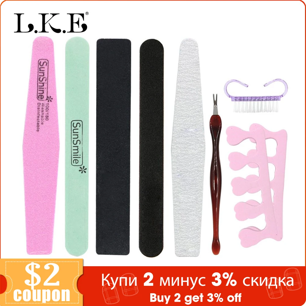 LKE 8 Pieces/lot Nail Art File Set Durable Buffing Grit Sand Block For Manicure Natural Nail Sponge