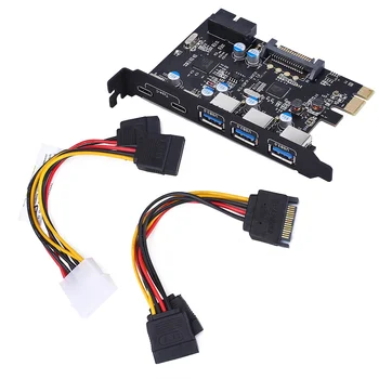 

Add On Cards USB 3.0 PCI-E Type C Expansion Card Controller Adapter 3x UBS3.0 + 2x/1x USB 3.1 w/ 4Pin Power 15Pin SATA Cable