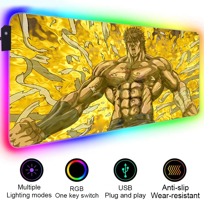 RGB Hokuto No Ken Kenshiro Mouse Pad Big Gamer PC Computer Keyboard Rubber 900x400 DeskMat Carpet Gaming accessories Mousepad