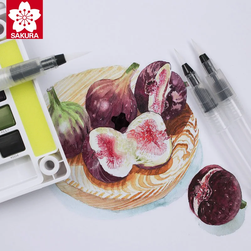 SAKURA Refillable Water Brush Soft Head Water Soluble Color Lead Solid Watercolor Paint Brush Hook Line Calligraphy Painting QR 6