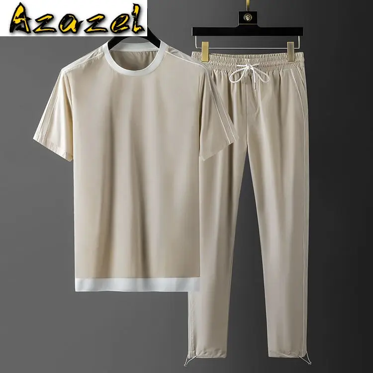

Azazel Summer Mens Sets ( T-shirt+pants) Luxury Short Sleeve Leisure Sport Male Tracksuit Plus Size 4xl Fashion Loose Man Sets
