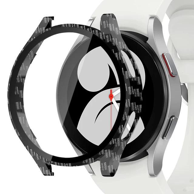 Tempered Glass+Matte Watch Cover for Galaxy Watch 4 Case 44mm 40mm，Bumper Full Screen Protector for Samsung Galaxy Watch4 Carbon Black