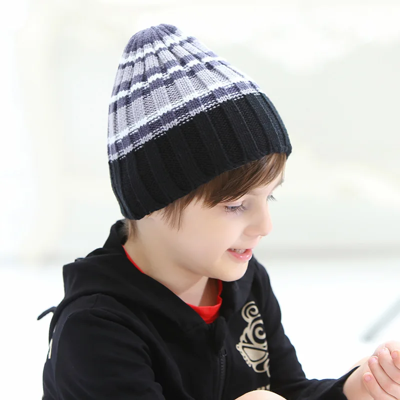 

Knit Winter Hats Boy Novelty Striped Acrylic Hat Daily Warm Decoration Children Beanie British Hip Hop Girl Cap Unisex Skullies