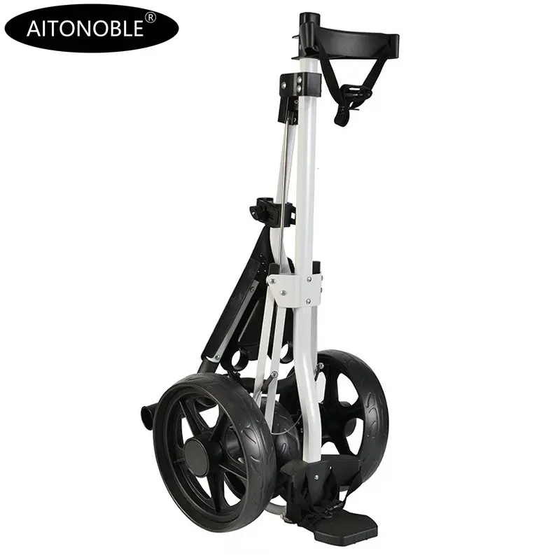 Hot Sale Aluminum 3-Wheels Golf Trolley Push Cart With Footbrake Foldable Golf Push Cart Collapsible Trolley Pull