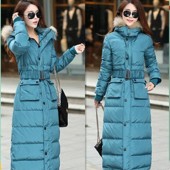 

New Fashion Europe 2020 Winter Women White Duck Coat Thigh Thick Slim Down Big Yards Long Jacket AW0079