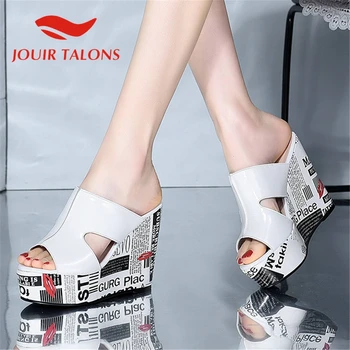 

JOUIR TALONS 2020 New Arrivals Patent Leather Women Sandals High Wedges Med Platform Pumps Summer Outside Woman Shoes