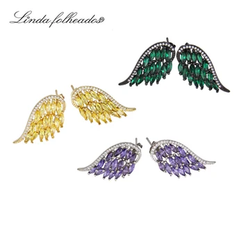 

New arrival 3 color copper earring cubic zircon wing stud earrings fashion party women jewelry for girl firend earring gifts