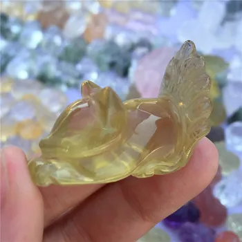 

Pretty Cute Natural Citrine Quartz Crystal Fox Hand Made Carved Crystal Love Stone Fashion Carved Animal Figurine Gifts