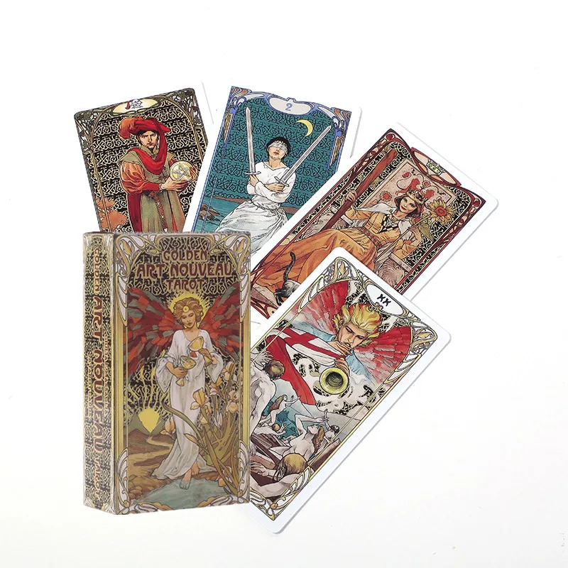 New Golden Art Nouveau Tarot  Cards and Guidbook  Deck Party Playing games Fate Divination Cards mini size universal tarot deck leisure party table game high quality fortune telling prophecy oracle cards with guide book