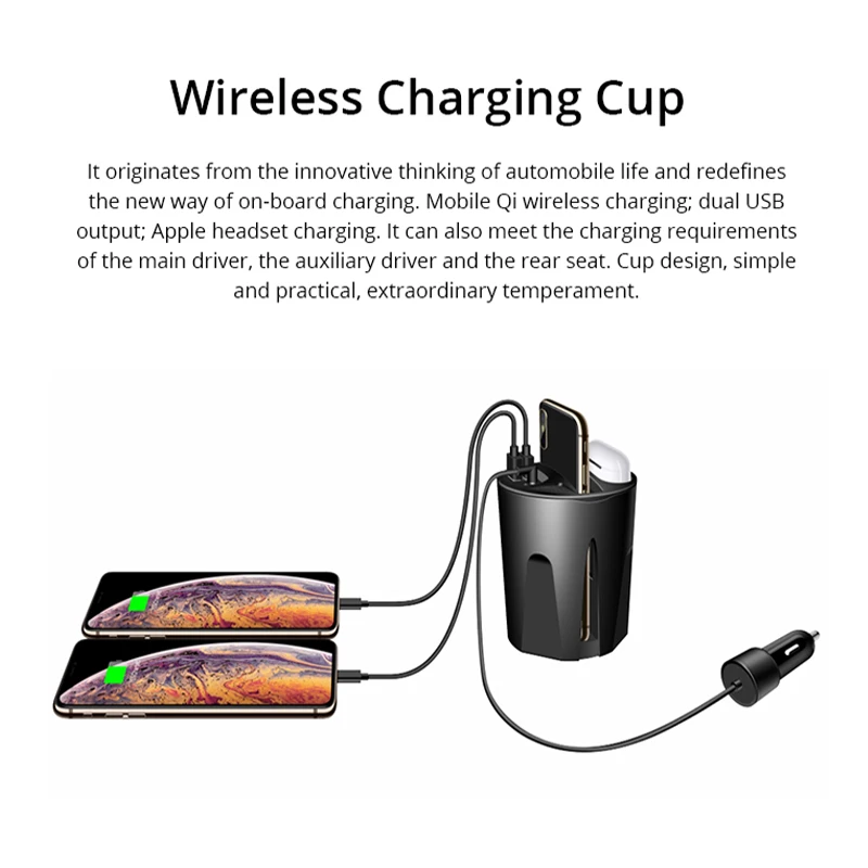 10W Fast Wireless Charger Car Charger Cup for iPhone 13 12 Pro XS XR X SAMSUNG