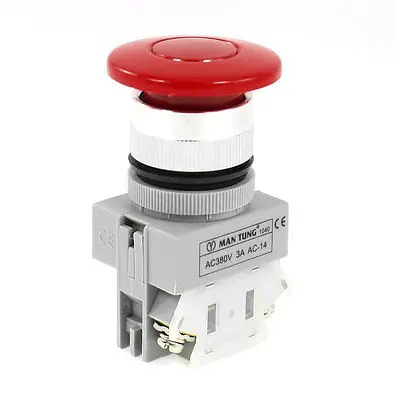 

380VAC 3A Panel Mounted Non Locking Red Mushroomhead Momentary Botton Switch