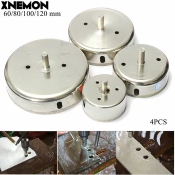 

XNEMON 4pcs/set Diamond Coated Hole Saw Core Drill Bits 60/80/100/120mm For Drill Hole On Glass Marble Tile Granite Durable