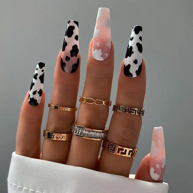 24pcs/Set Detachable Long Coffin Fake Nails European Rainbow Ballerina Full Nail Art Tips Colorful Beauty Artificial False Nails 2022-8