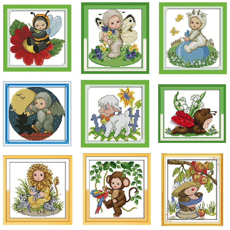 Cartoon Animal Baby Series Count Cross Stitch Kit 11ct 14ct Printing Pattern Craft Diy Chinese Needlework Embroidery Sewing Set Package Aliexpress