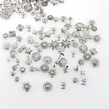 

20pcs/lot Tibet Silver Metal Flower Spacer Beads Caps Mix Sizes Alloy Charms Bracelet Caps Jewelry Bracelet Findings Making