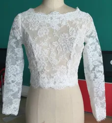 Long Sleeve Winter Lace Wedding Top Bolero Jacket custom made lace applique Bridal Jackets