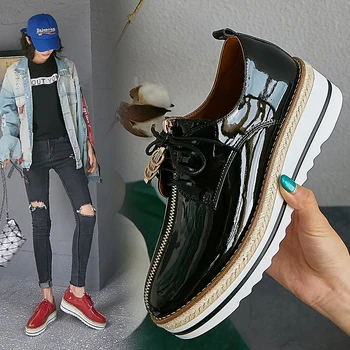 

INS hot women pumps Patent leather loafers Fashion British classic platform sole shoes online celebrity women shoes high heel