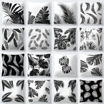 

Ink Painting Cushion Cover 45x45 Black White Leaves Printed Decorative Sofa Cushions Pillowcases Polyester Pillows Cover