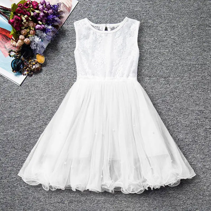 3 5 8Y платье для девочек летнее платье кружевное платье с вышитыми цветами; одежда принцессы для девочек Детская Вечеринка Детские платья для девочек, Костюмы - Цвет: white 2