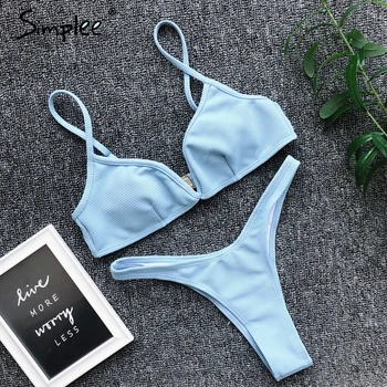 

Simplee Sexy sports bikini 2019 micro V-neck female swimsuit separate Push up swimwear women bathing suit biquini Summer beach