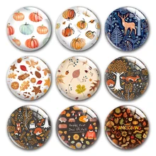 

Handmade Thanks Giving Day Autumn Pumpkin Leaf Round Photo Glass Cabochons Demo Flat Back DIY Jewlery Making Findings Accessory