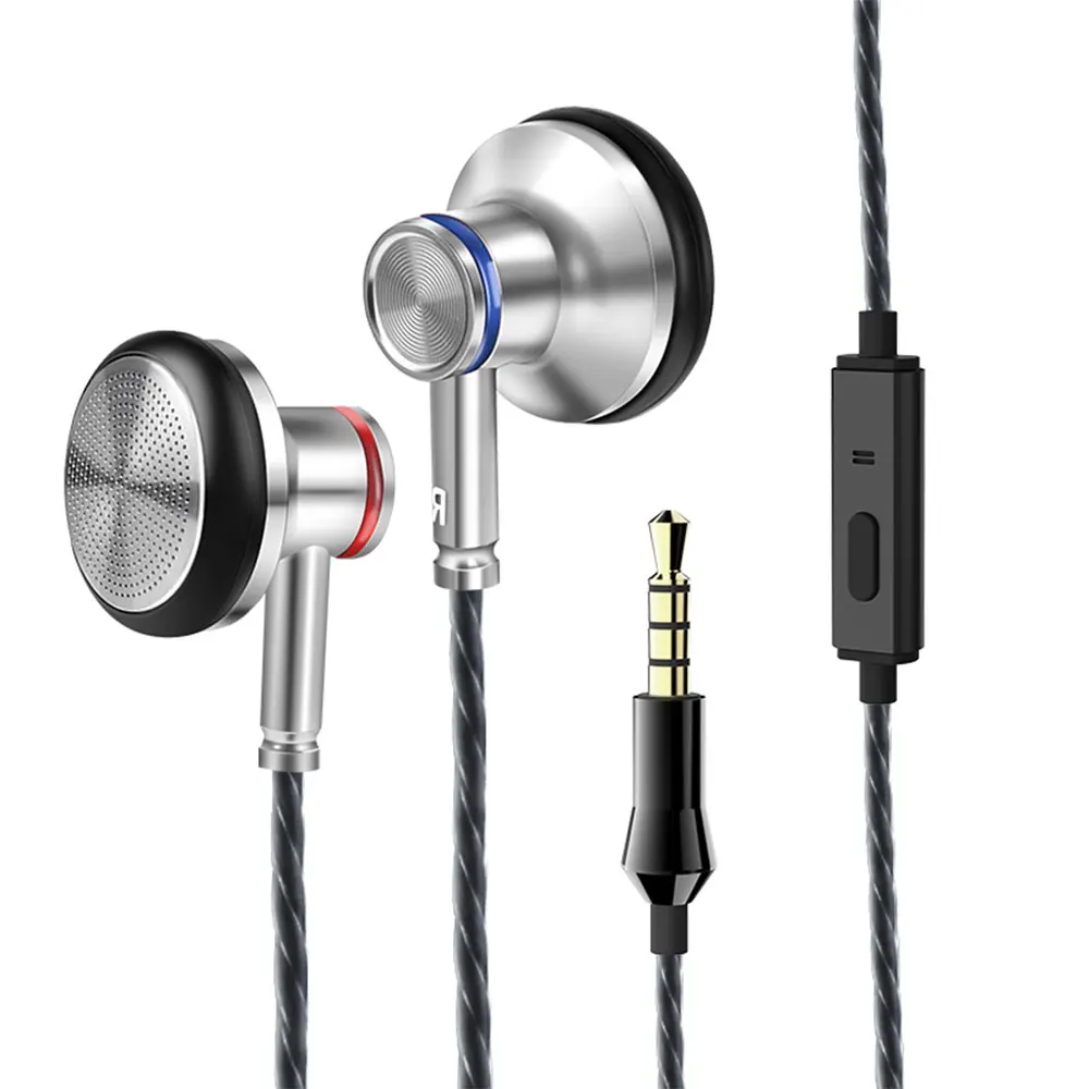 Wired HiFi Flat In Ear Headset Heavy bass karaoke mobile computer wired earphone Earbuds with wheat cord control headphones