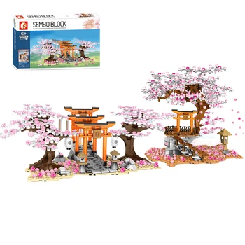 

1814+Pcs Small Particles Romantic Sakura Tree Cherry Blossom DIY Building Blocks Gift Box -Mid-levels Sakura View + Senbon Torii