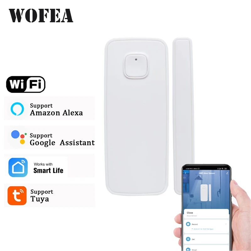 Wofea-Sensor de puerta y ventana inalámbrico, Detector magnético de contacto con Wifi, sensores inteligentes de puerta, batería no incluida, 433mhz / Wifi