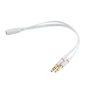 

3.5mm Gold Plated Audio Mic Y Splitter Cable Headphone Adapter Female to 2 Male Cable for PC Laptop Etc White Stock