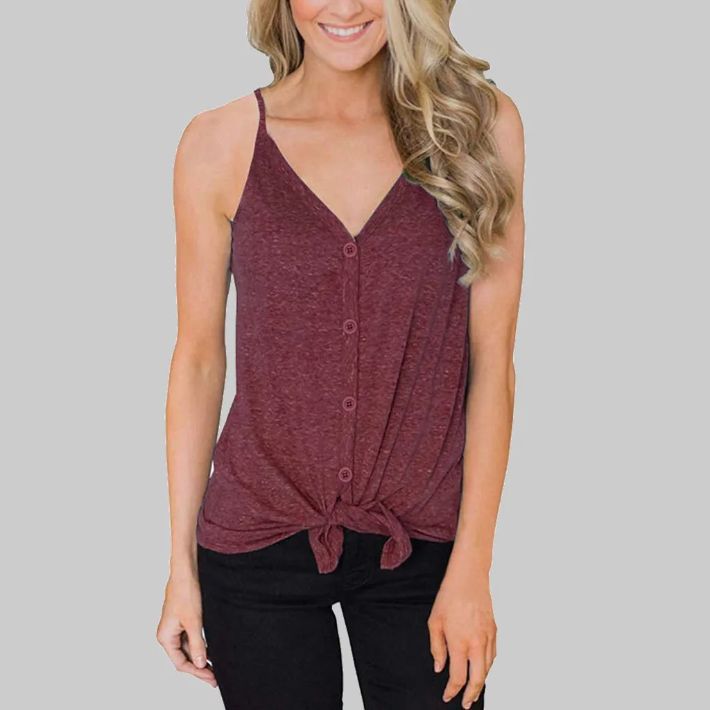 Женский топ, сексуальный, Повседневный, без рукавов, на пуговицах, v-образный вырез, Повседневный, легко уличная одежда, летний топ, Modis, боди для женщин# sw