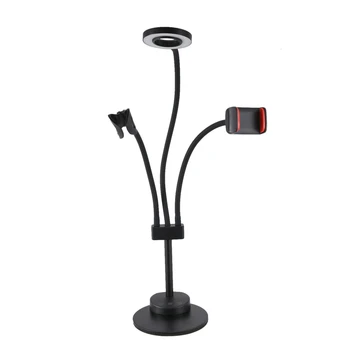 

3 in 1 Lazy Bracket Phone Stand with Microphone Holder Flexible Cellphone Clip with 24 LED Lightbeads Selfie Ring Light