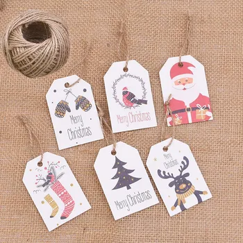 

50pcs Christmas Kraft Paper Tags With Hemp Rope Handmade DIY Crafts Hang Label New Year Xmas Party Decor Gifts Wrapping Supplies