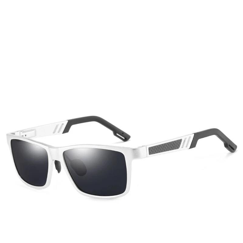 SHAUNA, магниевый алюминий, мужские поляризованные солнцезащитные очки, высокое качество, зеркальные линзы, мужские очки для вождения, рыбалки - Цвет линз: Silver Black