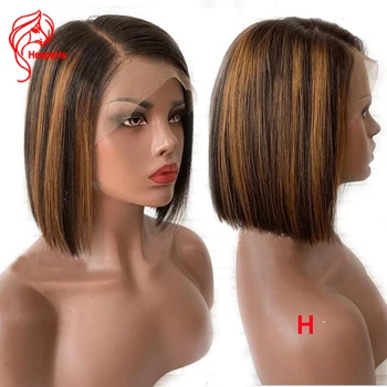 

Hesperis Red Highlight Bob Lace Front Human Hair Wigs For Women Brazilian Remy Short Bob 360 Lace Frontal Wigs 99J/#30 Highlight