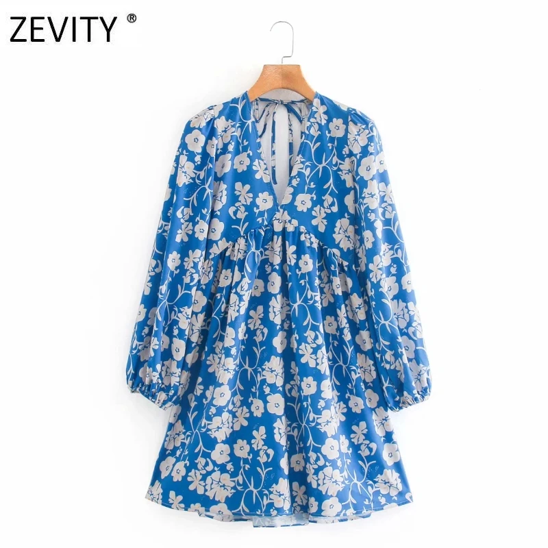 Zevity Women sexy deep v neck flower print short mini dress female vacation style backless lace up vestido casual Dresses DS4192 Zevity Women sexy deep v neck flower print short mini dress female vacation style backless lace up vestido casual Dresses DS4192