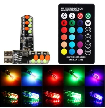 

T10 COB RGB car LED indicator light Car Width Light Remote Control remote flashing lights Waterproof silicone license plate lamp