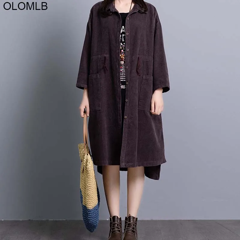 

2019 Autumn Winter Vintage Female Outerwear Cardigan Women Bomber Jacket Coat Loose Long Sleeve Clothes Plus Size Corduroy Thick