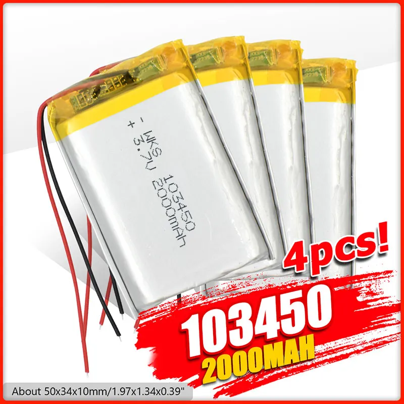 

103450 3.7V 2000mAh Lipo Polymer Lithium Rechargeable Battery For GPS navigator GPS MP5 Bluetooth Speaker headset e-book camera