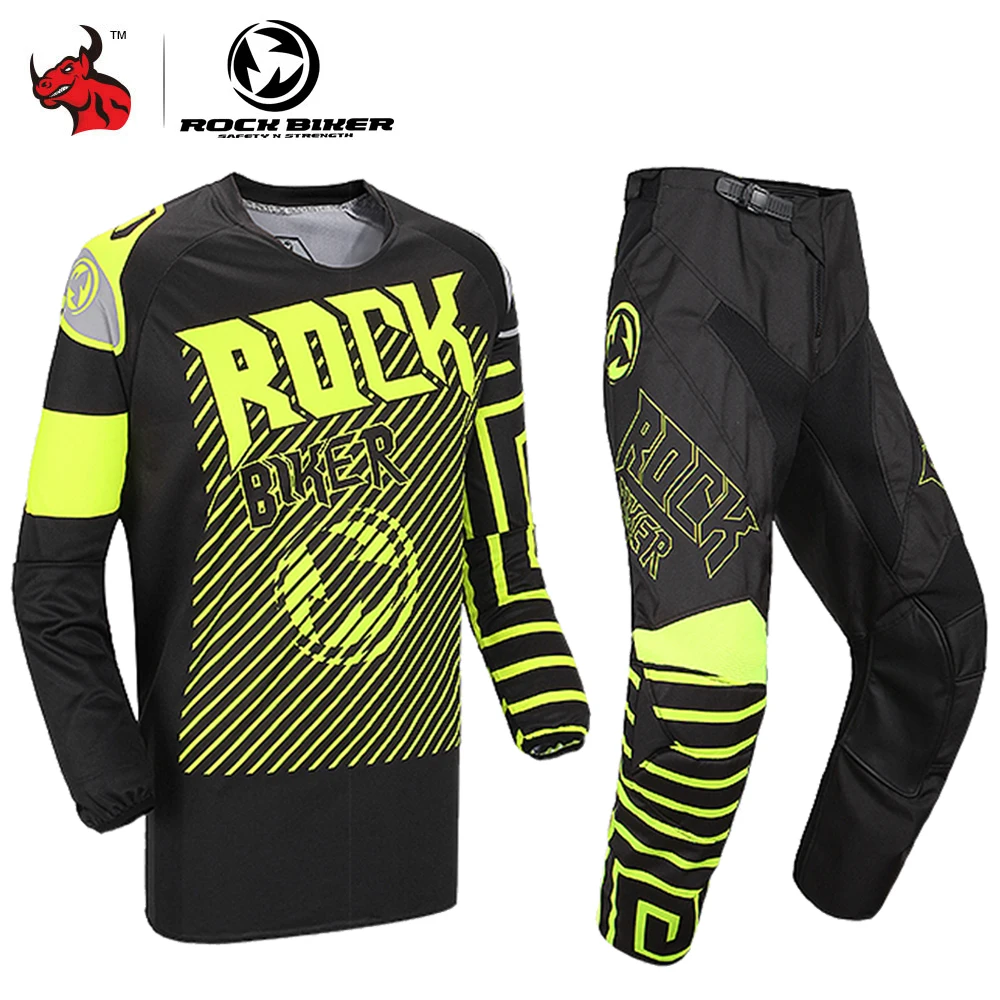 ROCK BIKER Motorcycle Jacket Racing Suit Jersey & Pants Suit Combo Moto Motocross Dirt Bike Off-Road Riding Gear Set Men Green