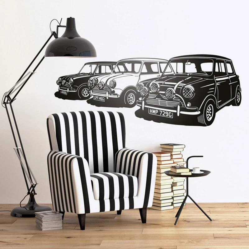 Large Minis Italian Car Vehicle Wall Sticker Baby Nursery Kids Room Summer Beach Car Surf Wall Decal  Bedroom Vinyl Decor (3)