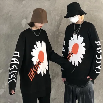 

Couple Sweater Harajuku Hip Hop Daisy Printing Sweaters Knit Autumn Winter Man Women Outfits Loose Pullover Fashion Tops Unisex