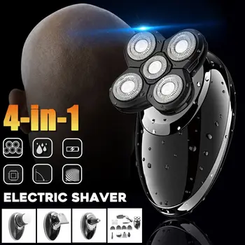 

5 Head 4 in 1 Rechargeable Electric Razor Shaver Cordless Waterproof Beard Bald Head Hair Trimmer Men Facial Cleaning Brush