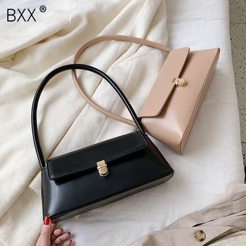 

[BXX] Solid Color PU Leather Shoulder Bags For Women 2020 Brand Designer Lock Handbags Travel Hand Bag Lady Fashion Bags HI891