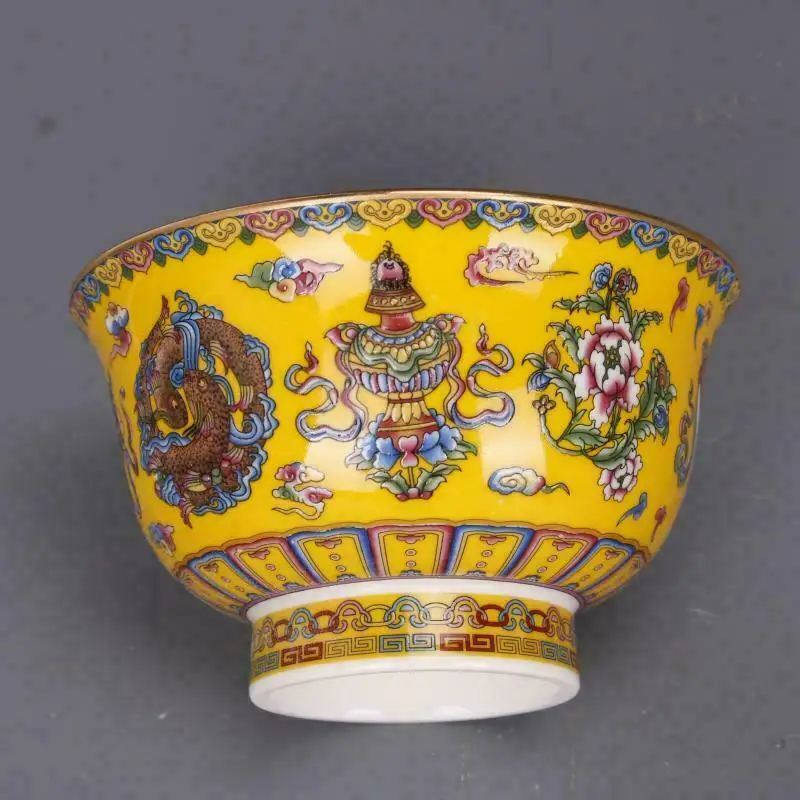Chinese Famille Rose Porcelain Qing Qianlong Gilt Edged Auspicious Design Bowl 3