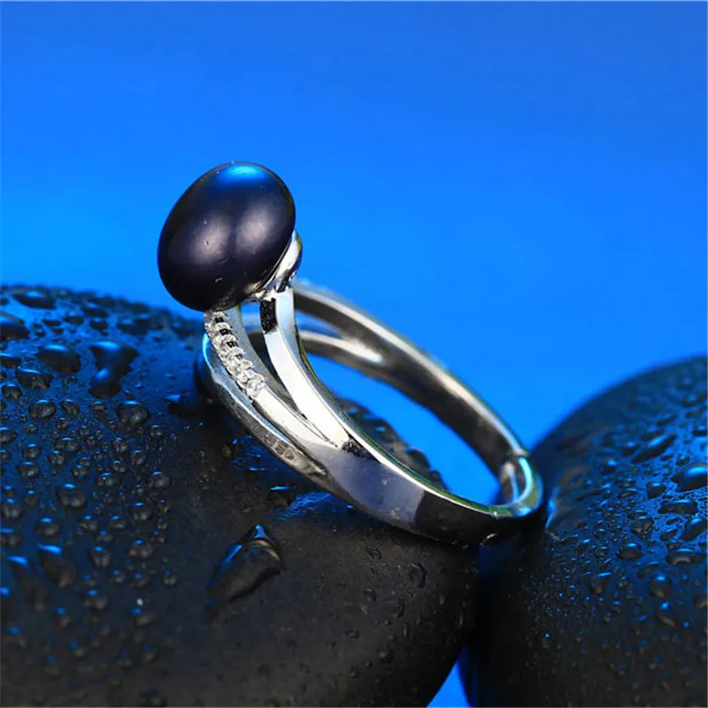 Dainashi High Quality 925 Sterling Silver Crystal Zircon Adjustable Ring Genuine Freshwater Cultured Pearl Ring for Women