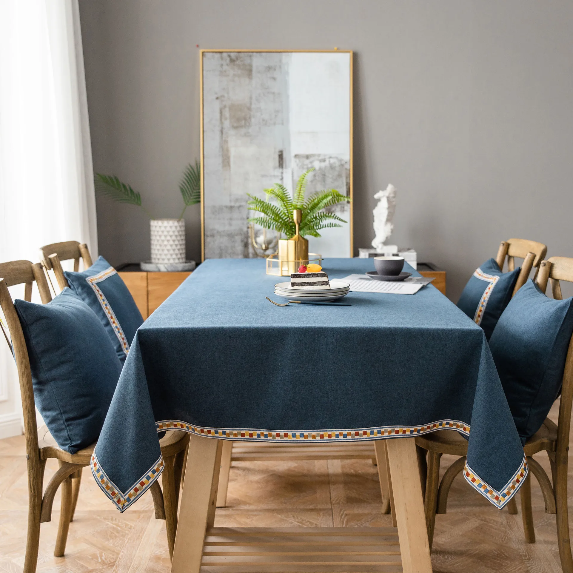 Solid color American style tablecloth waterproof cloth table cloth embroidered household tablecloth thick imitation cotton